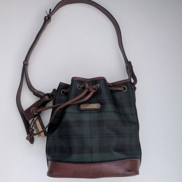 Vintage Polo Ralph Lauren Bucket Bag in Black Watch Plaid - Picture 1 of 9